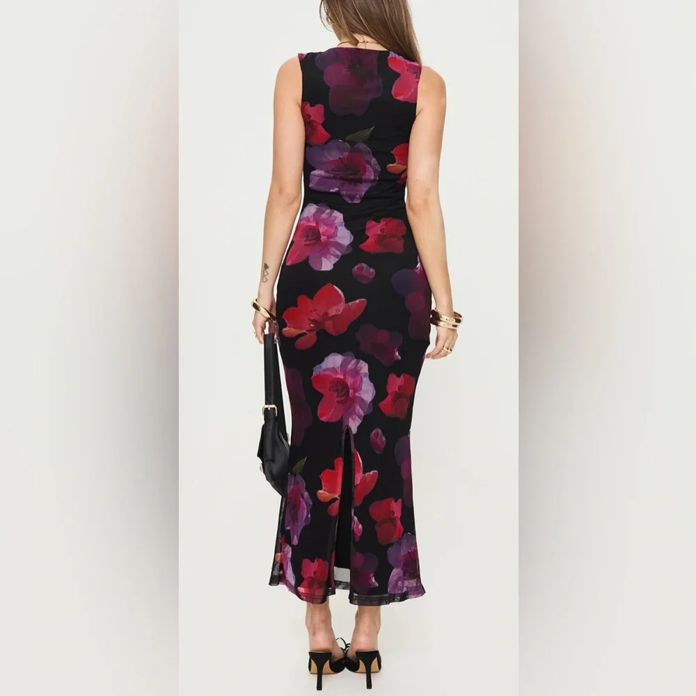 NWT Princess Polly Eviana Maxi Dress Floral Black Pink Purple Wedding - Size 4 - Picture 2 of 7